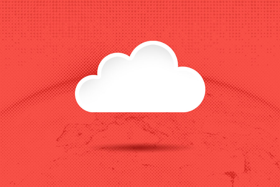 A cloud illustration in front of a red background