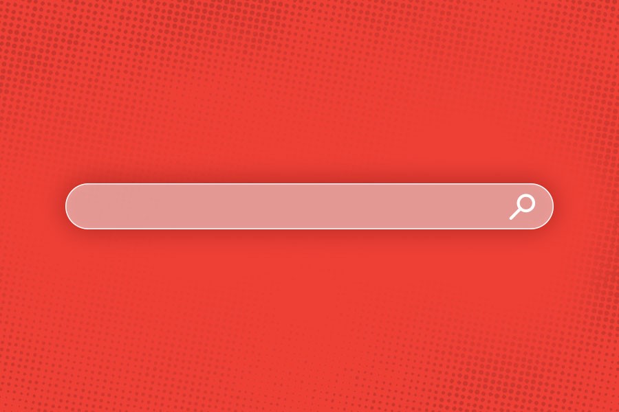 A search bar in front of a red background