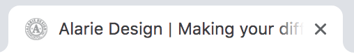 An image of the Alarie Design website tab on a browser with a favicon.