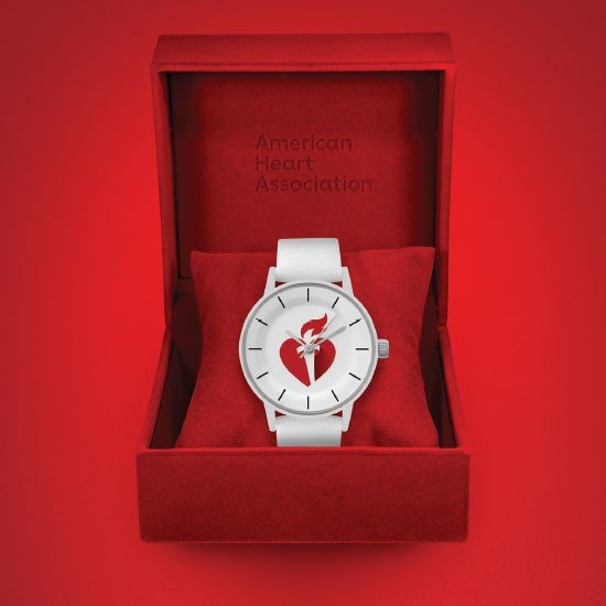 American Heart Association. Watch with the AHA logo in a ring box.