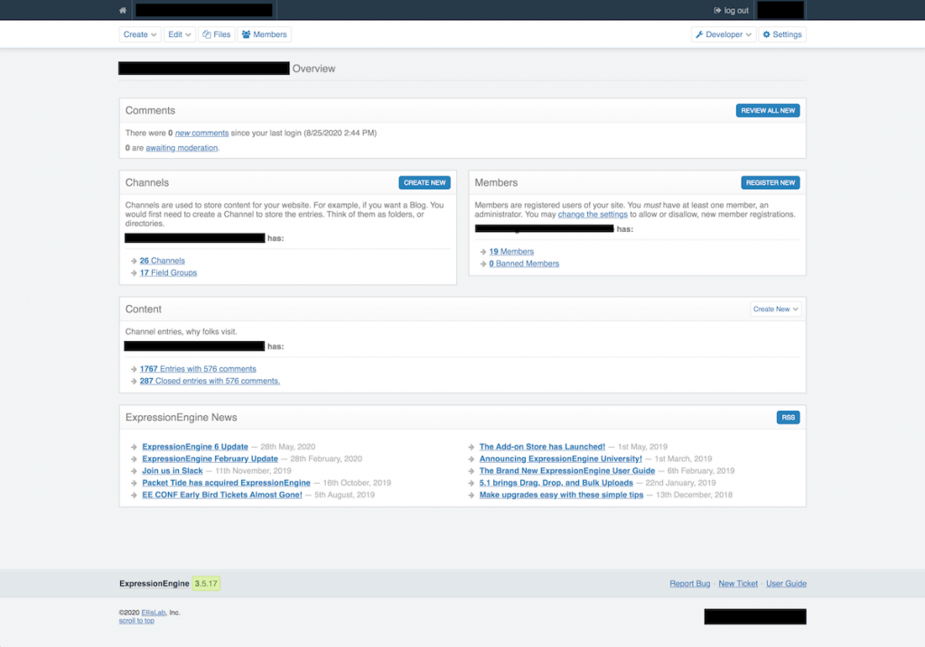 The ExpressionEngine dashboard. Should you make the switch to WordPress from your existing ExpressionEngine site?